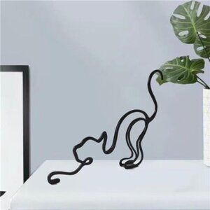 Cat Stretching Minimalist Art Sculpture,  Metal Abstract Metal Line Minimalist
